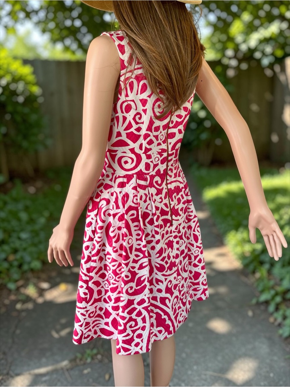 Just Taylor Dress Women’s 6 Pink White Cotton Fit & Flare Tie Waist Pockets - Picture 6 of 8